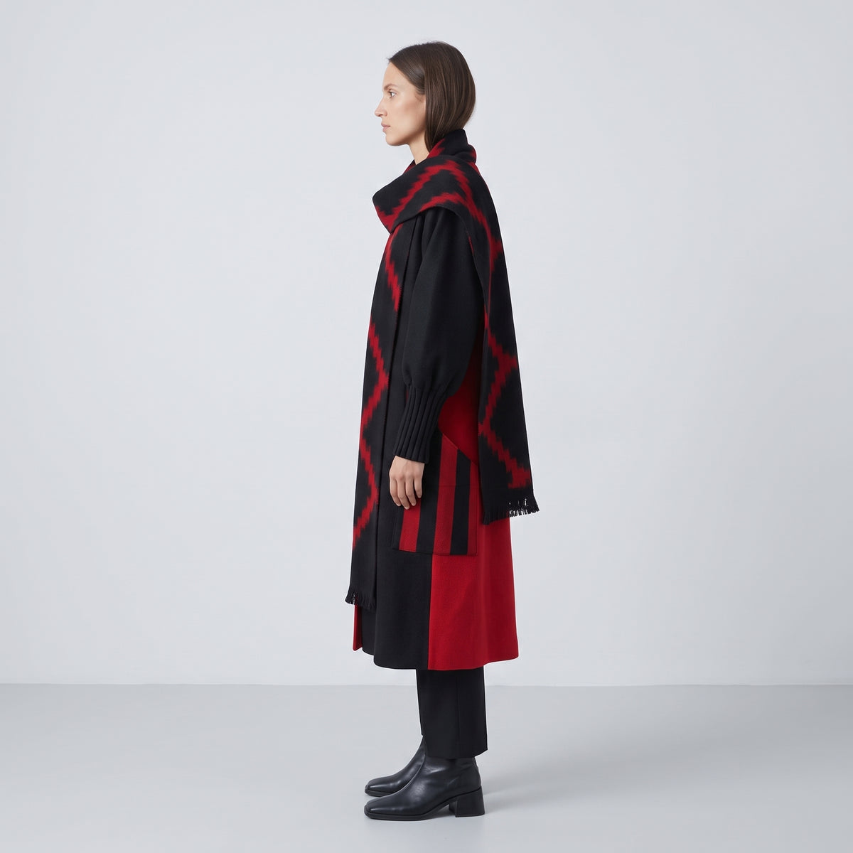 Colorblock Wool Shawl Coat