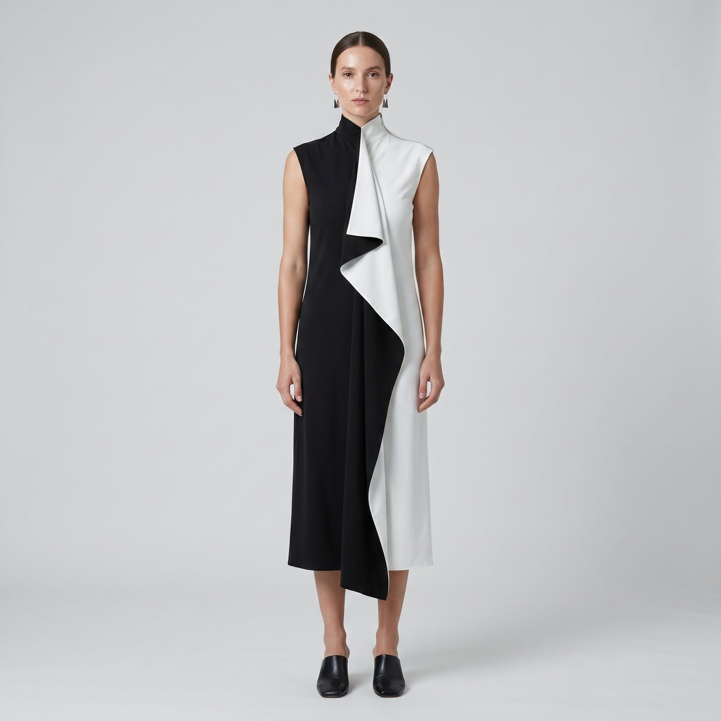 Two-Tone Asymmetric Midi Dress