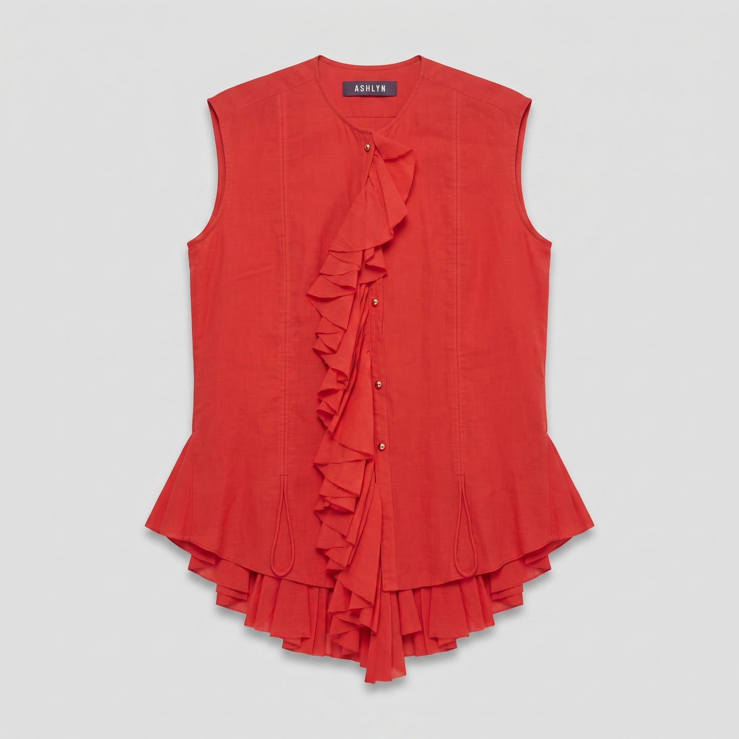 Red Ruffled Sleeveless Blouse