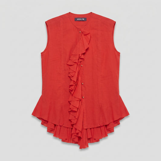 Red Ruffled Sleeveless Blouse
