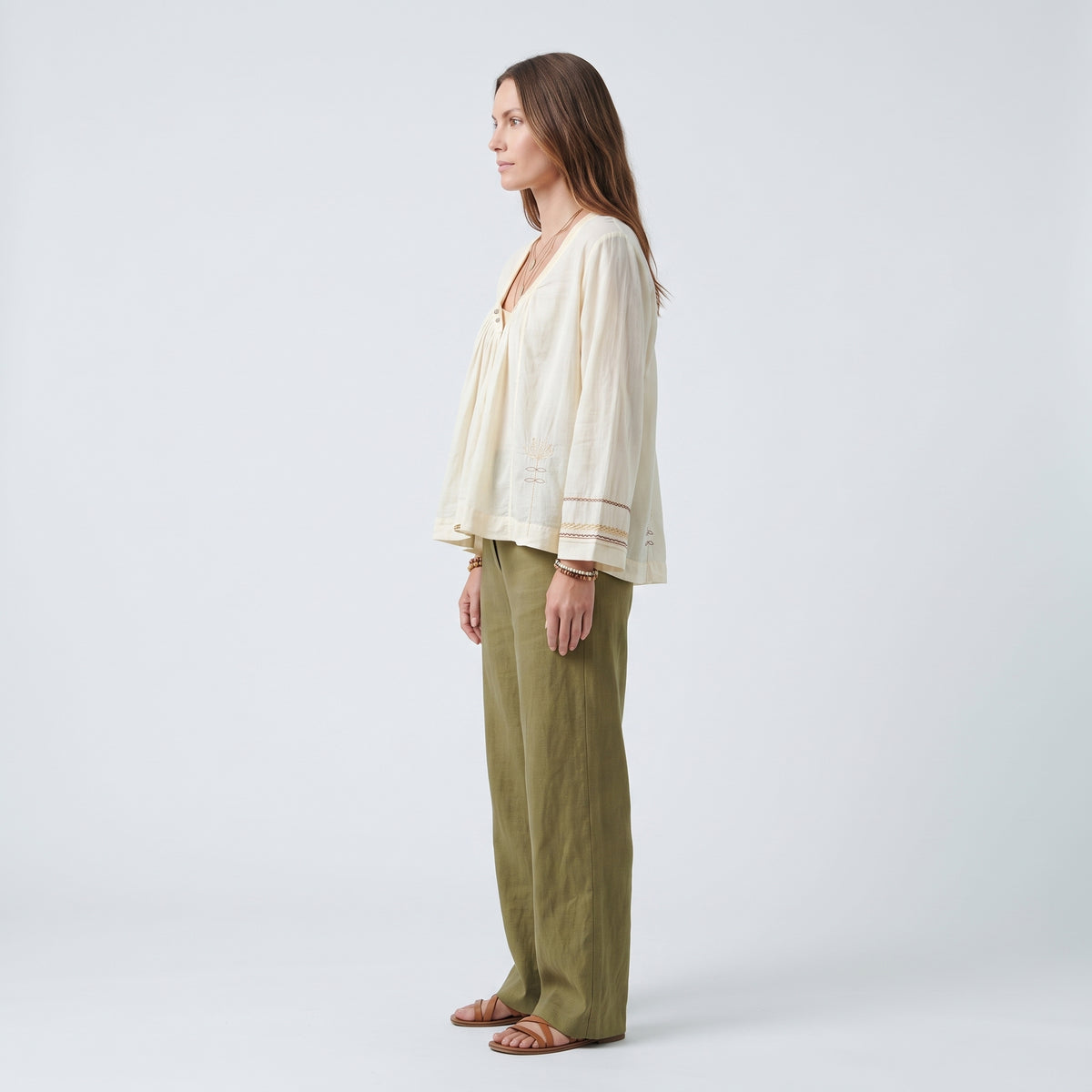 Embroidered Cotton V-Neck Blouse