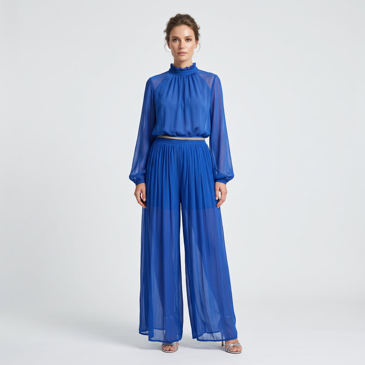 Pleated High-Waisted Wide-Leg Trousers