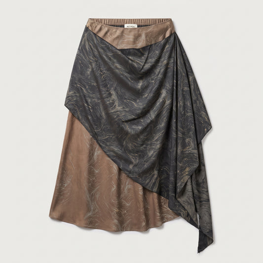 Asymmetric Marble Print Midi Skirt