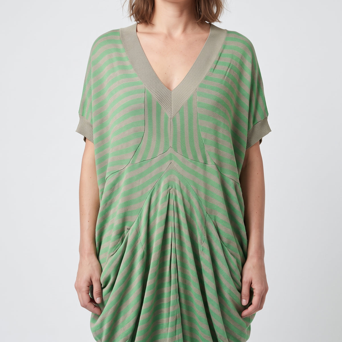 Striped V-Neck Draped Top