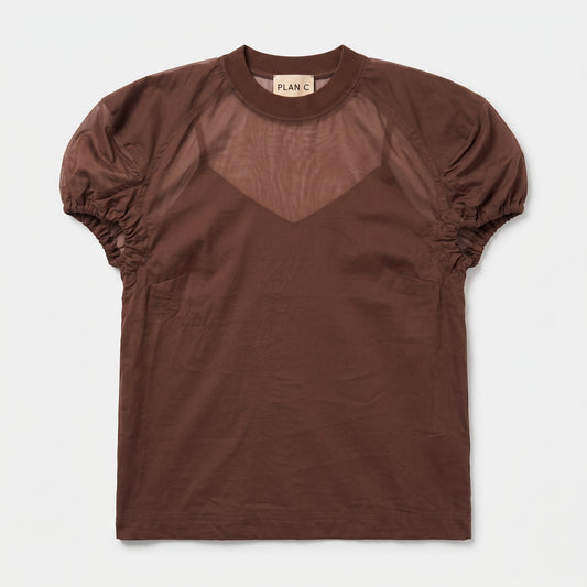 Sheer Panel Puff Sleeve Top