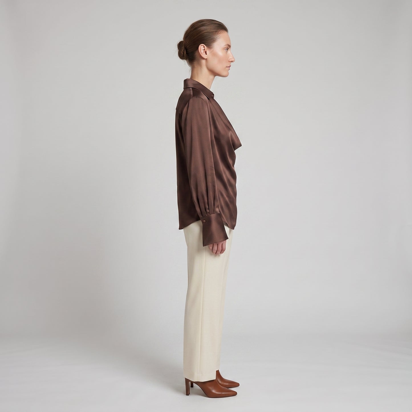 Satin Cowl Neck Long-Sleeve Blouse