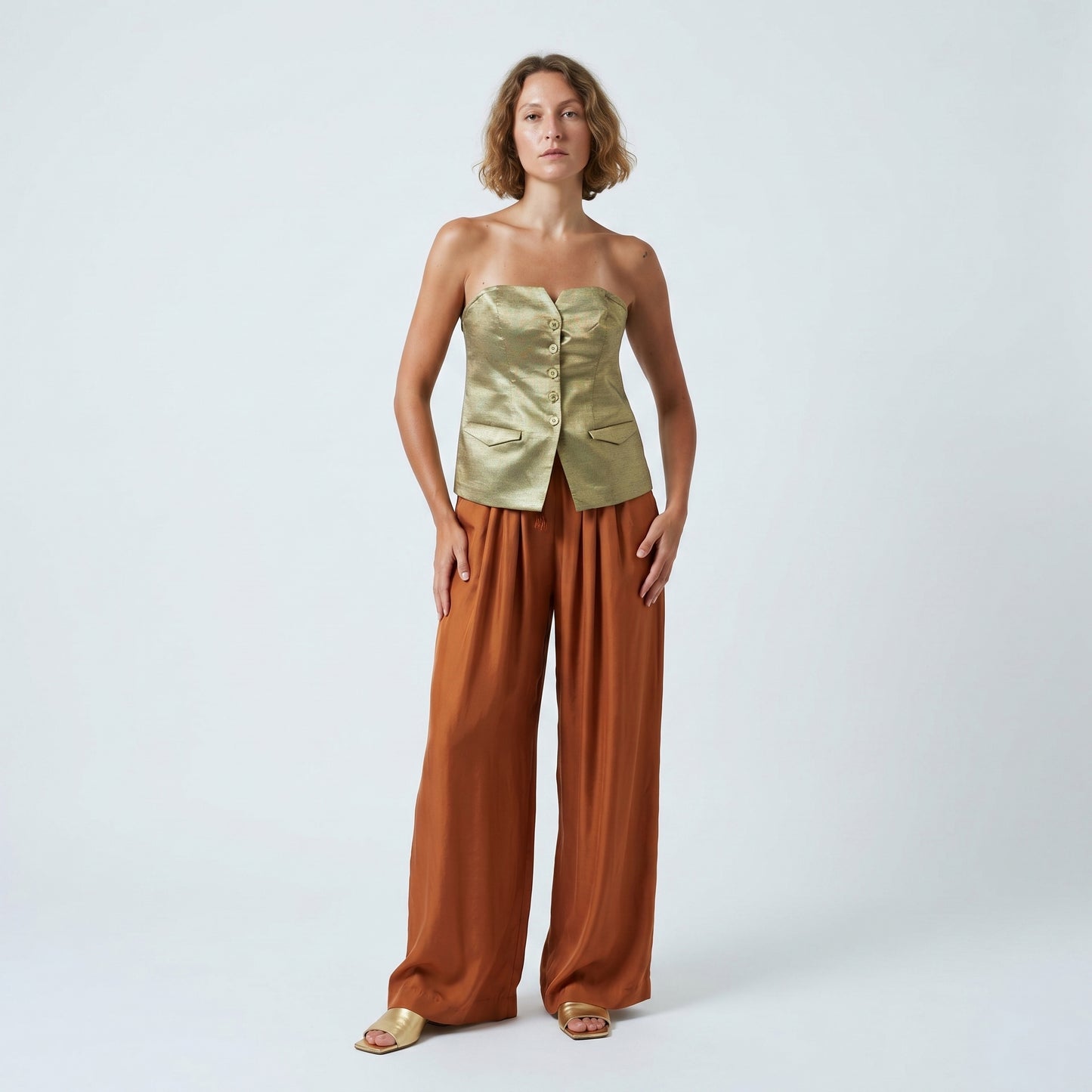Metallic Strapless Tailored Vest