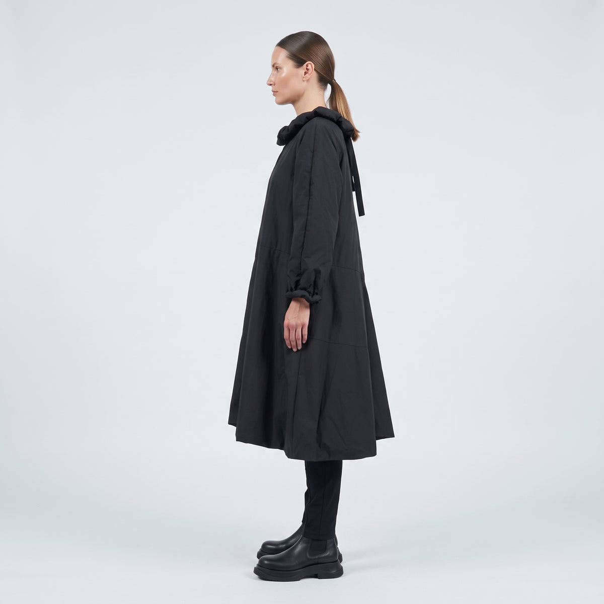Architectural Ruched Collar Padded Coat