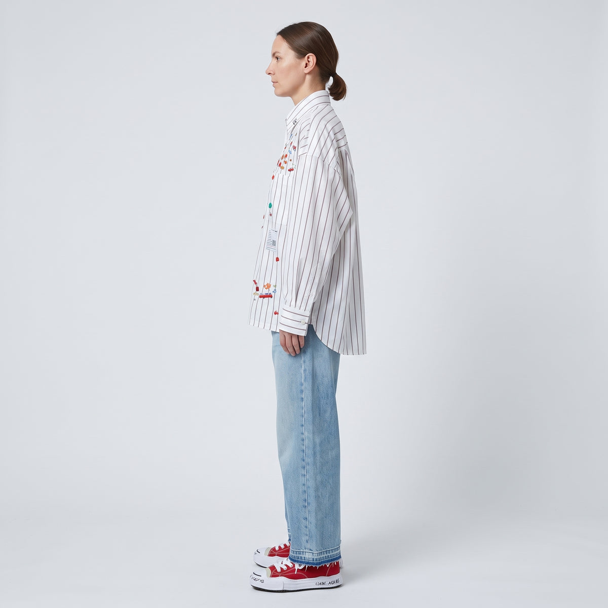 Embroidered Striped Button-Down Shirt