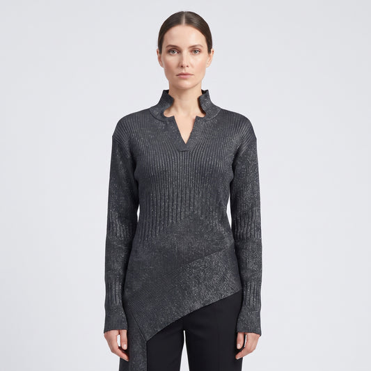 Metallic Ribbed Asymmetric Sweater