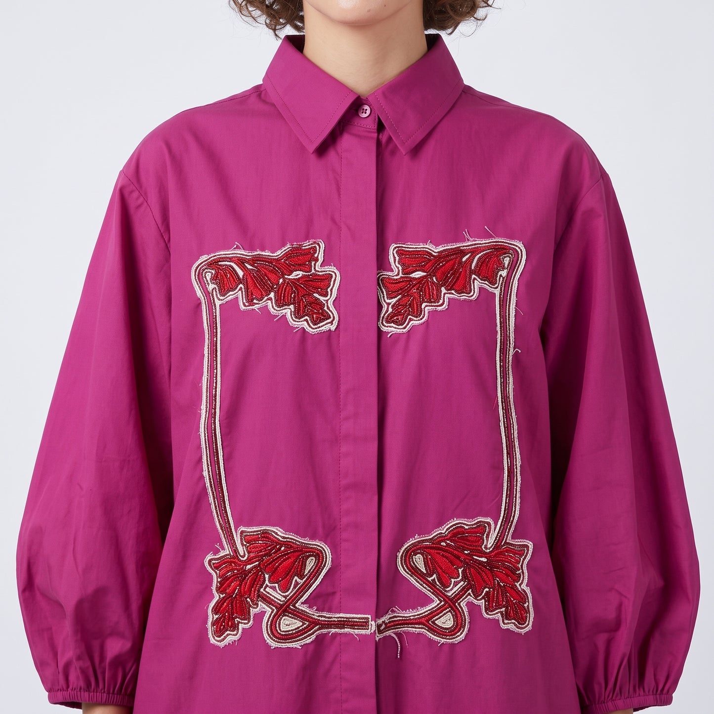 Embroidered Fuchsia Shirt Dress