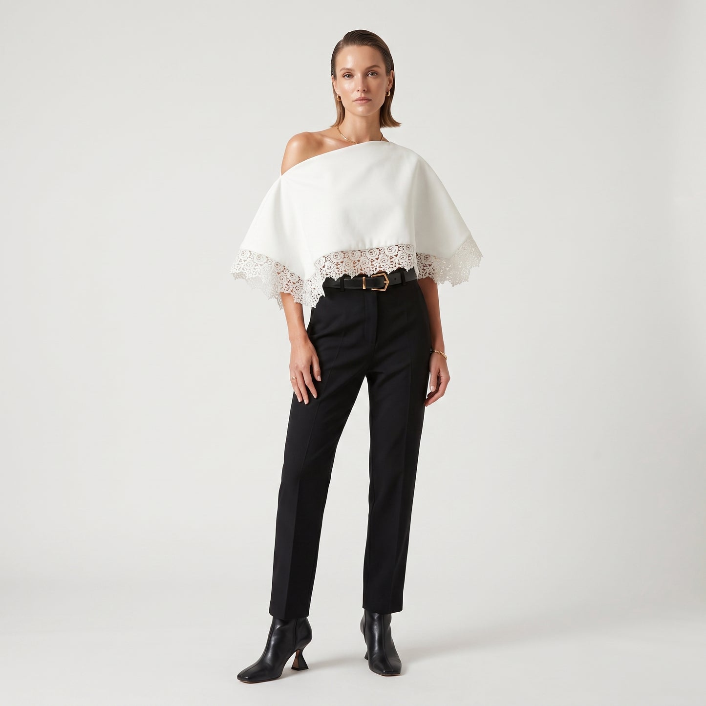 One-Shoulder Lace-Trimmed Cotton Top