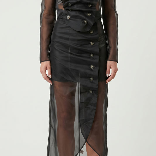 Asymmetric Sheer Midi Skirt