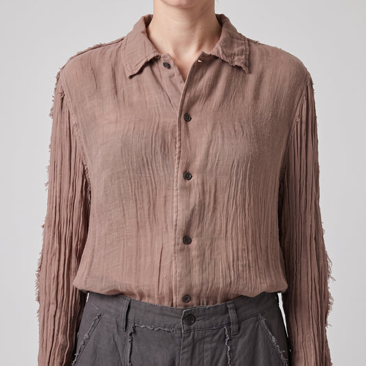 Pleated Sleeve Linen Button-Down Shirt