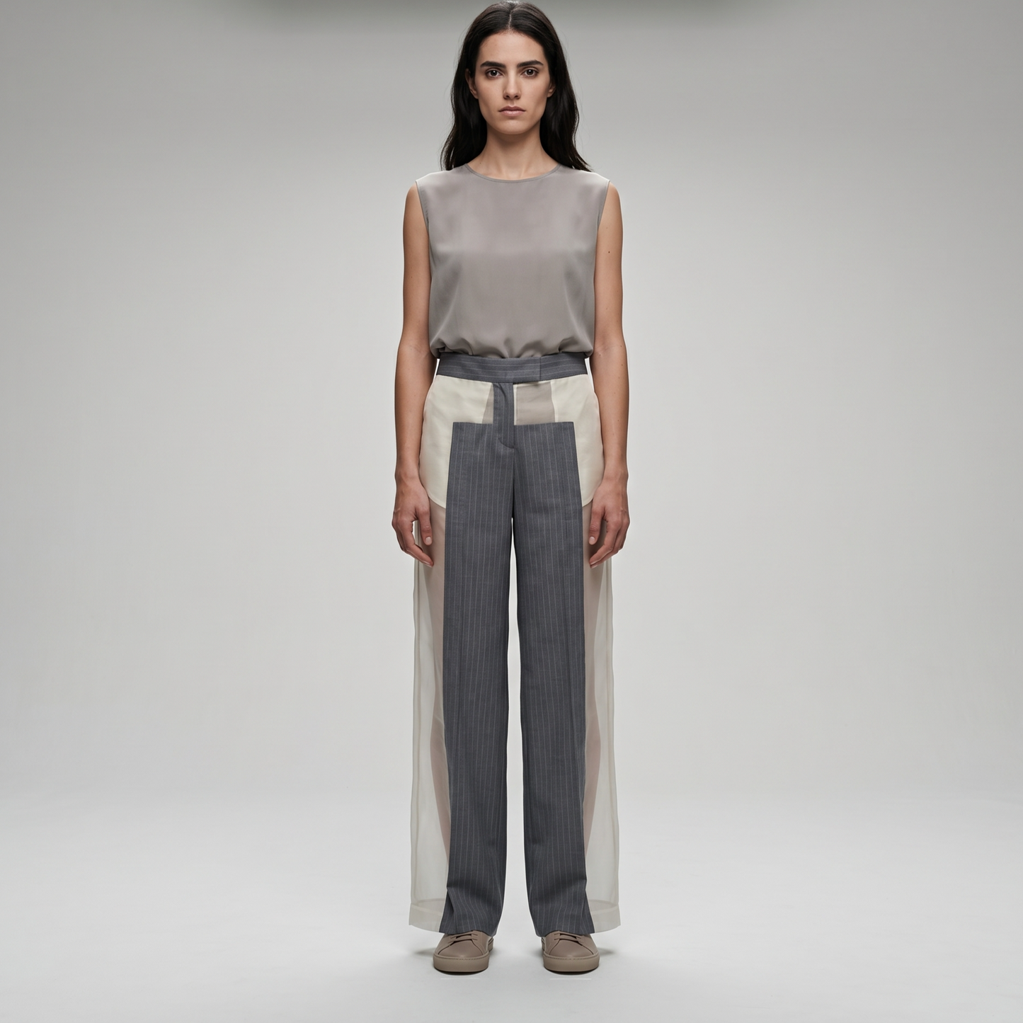 Pinstripe Paneled Tailored Trousers