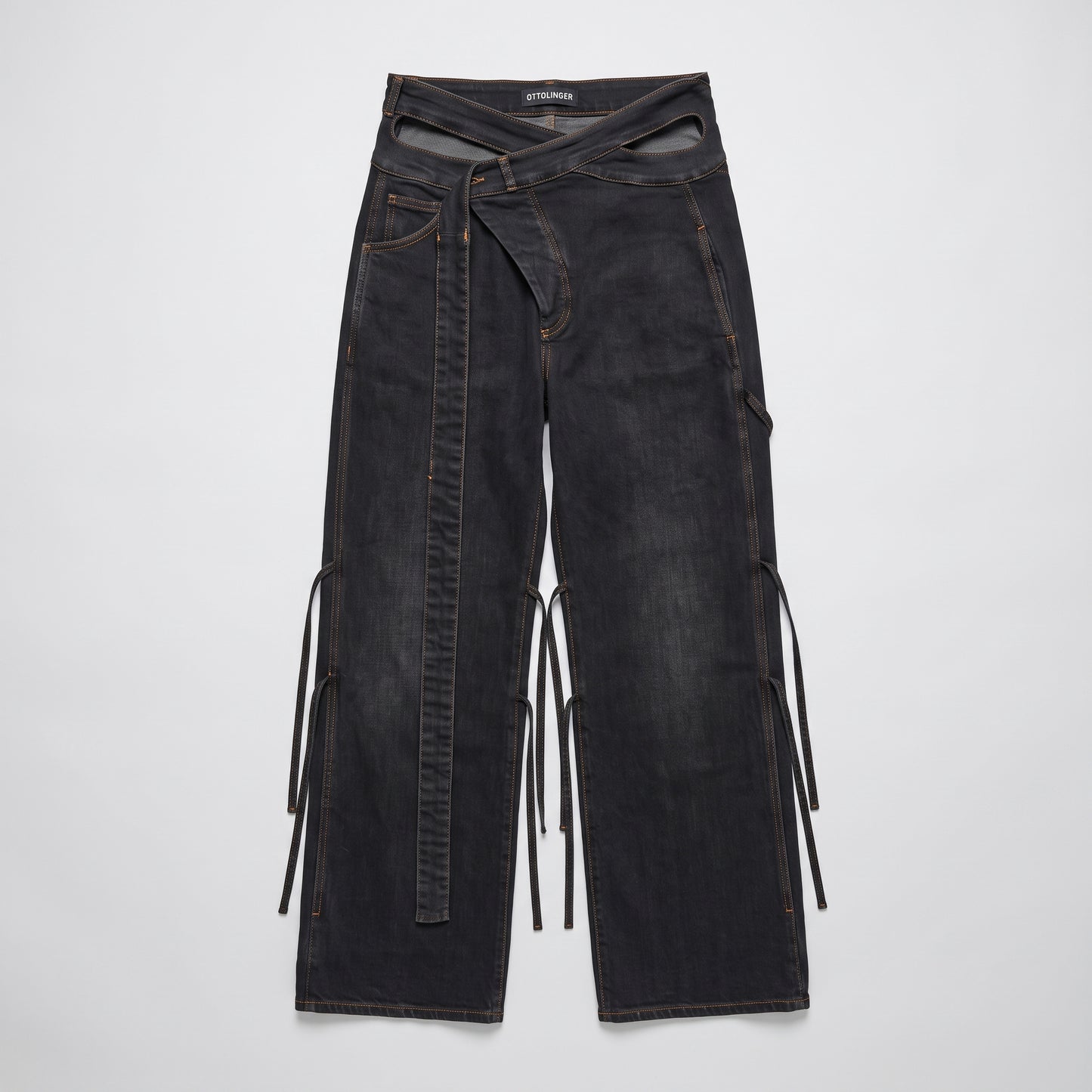 Asymmetric Wrap Waist Denim Trousers