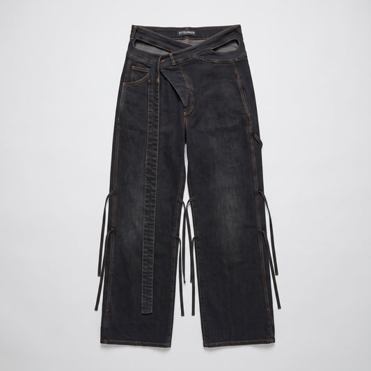 Asymmetric Wrap Waist Denim Trousers