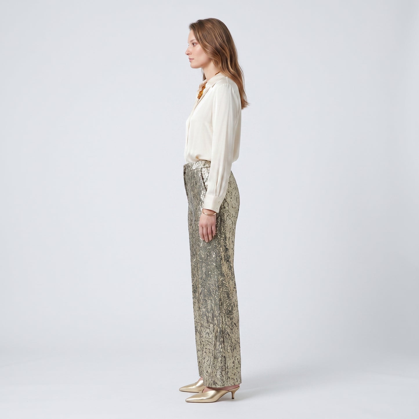 Metallic Wide Leg Trousers