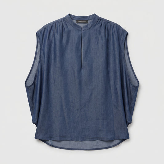 Sleeveless Denim Mandarin Collar Top