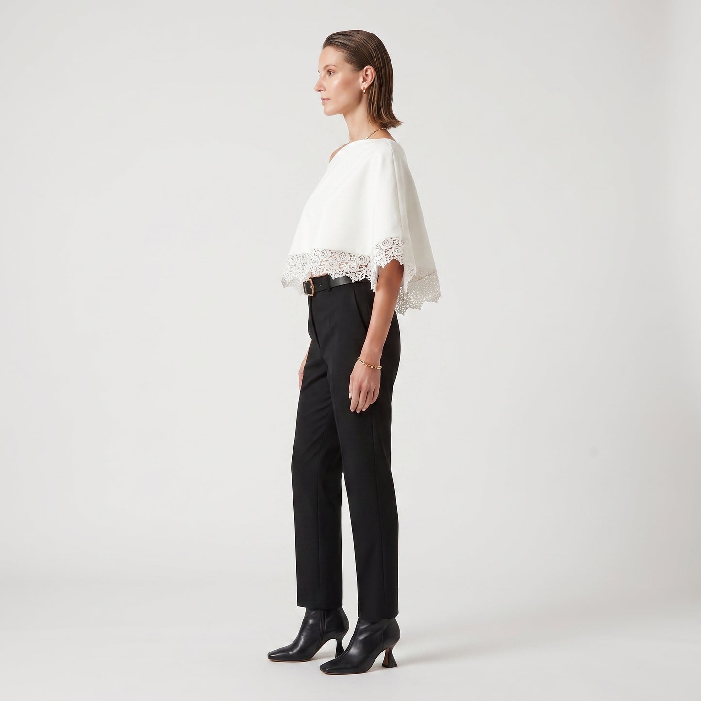 One-Shoulder Lace-Trimmed Cotton Top