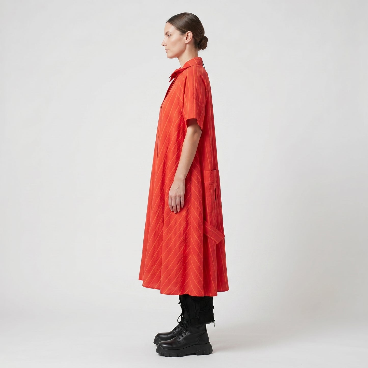 Red Striped Oversized Midi Dress