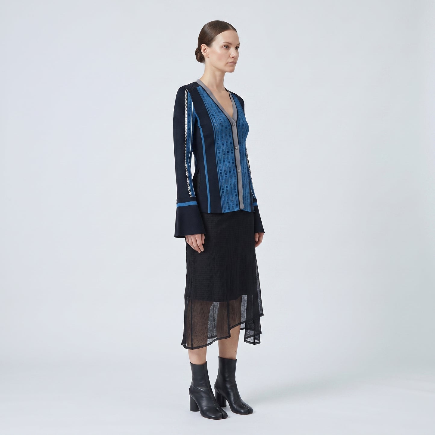 Striped V-Neck Knit Cardigan