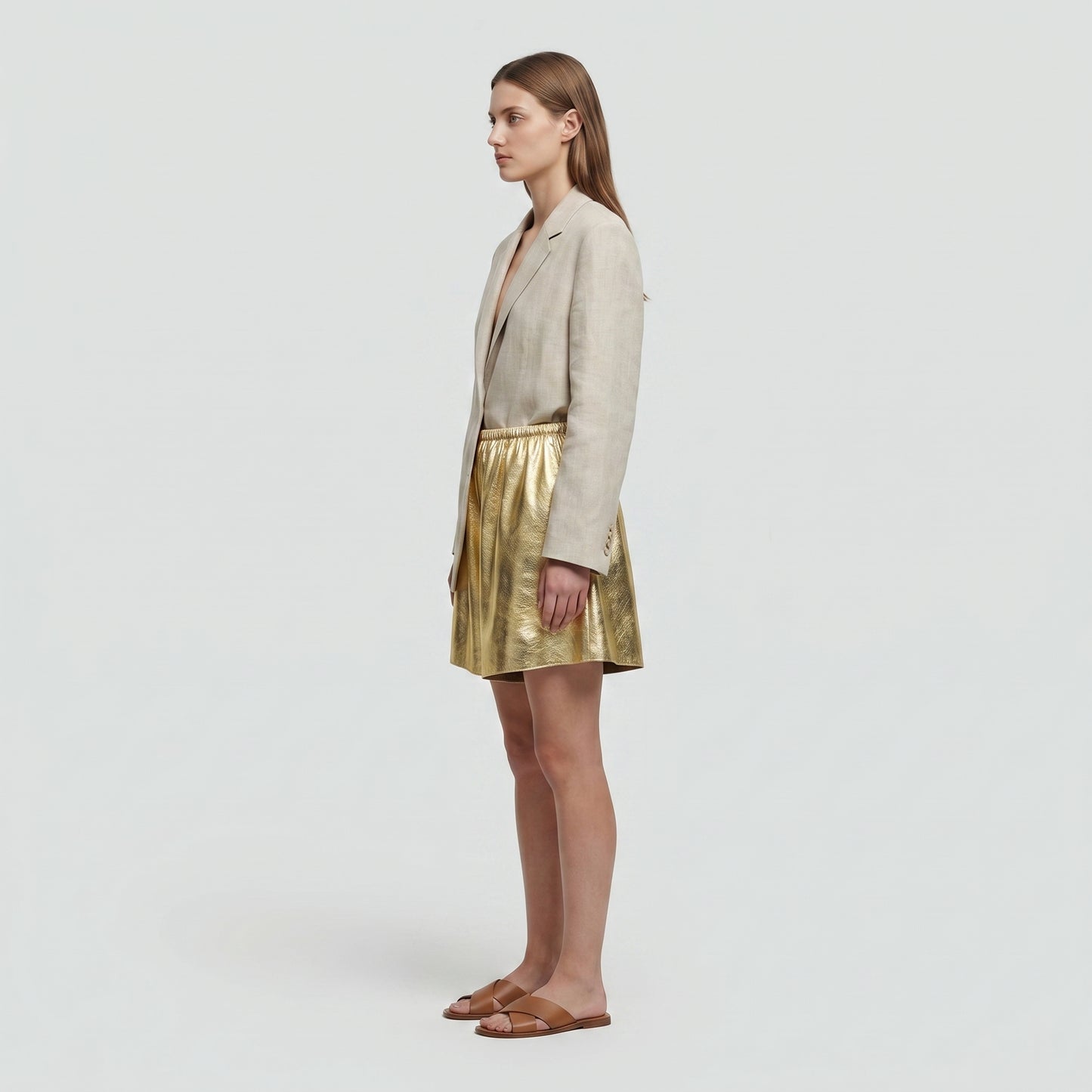 Metallic Gold High-Waist Shorts