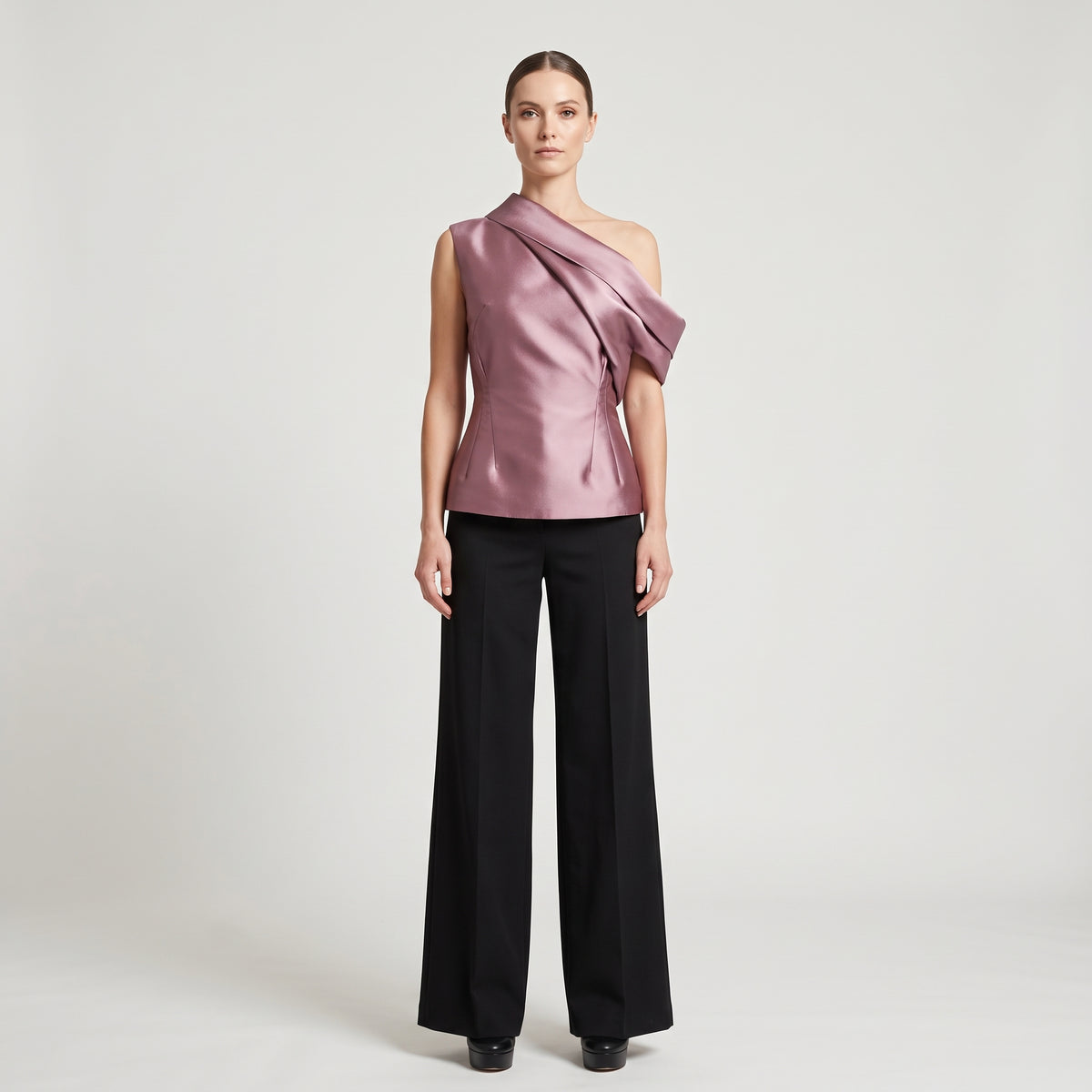 One-Shoulder Satin Sculpted Top