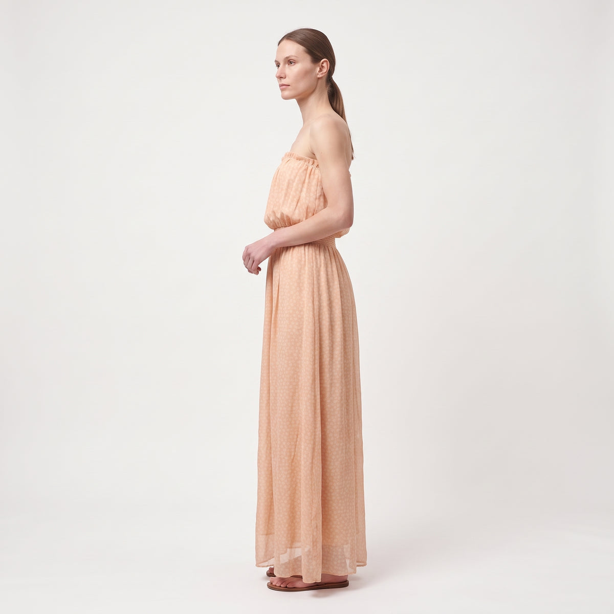 Strapless Gathered Midi Dress