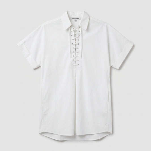 Lace-Up Cotton Poplin Shirt