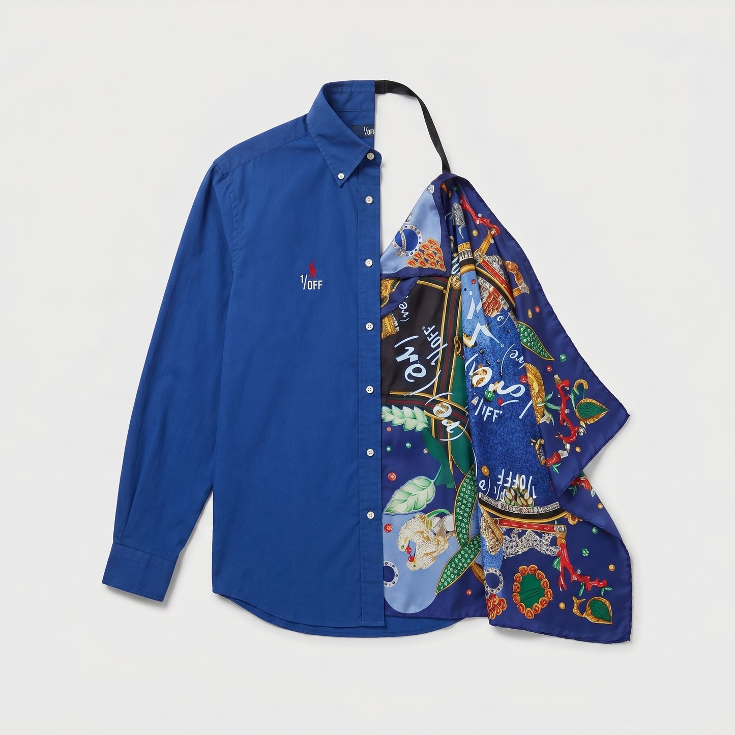 Asymmetric Scarf Detail Blue Shirt