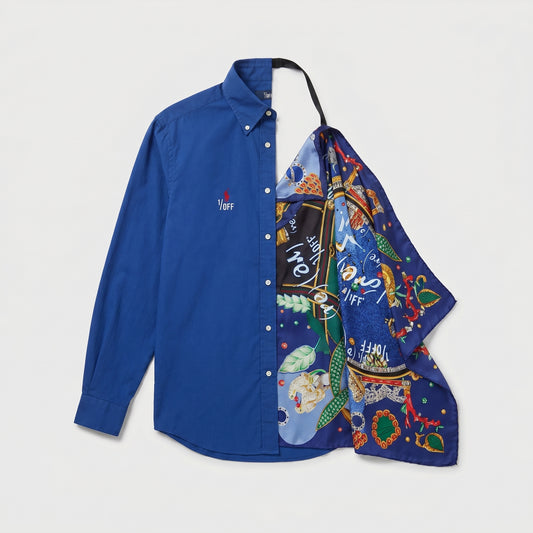 Asymmetric Scarf Detail Blue Shirt