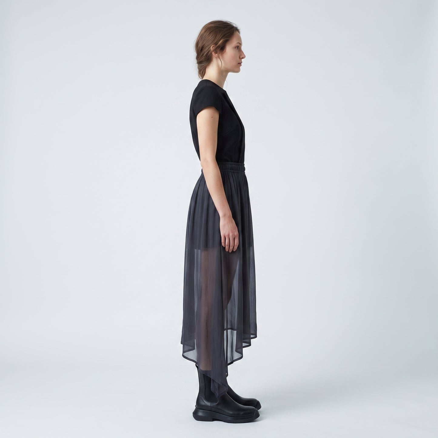 Asymmetric Sheer Pleated Skirt
