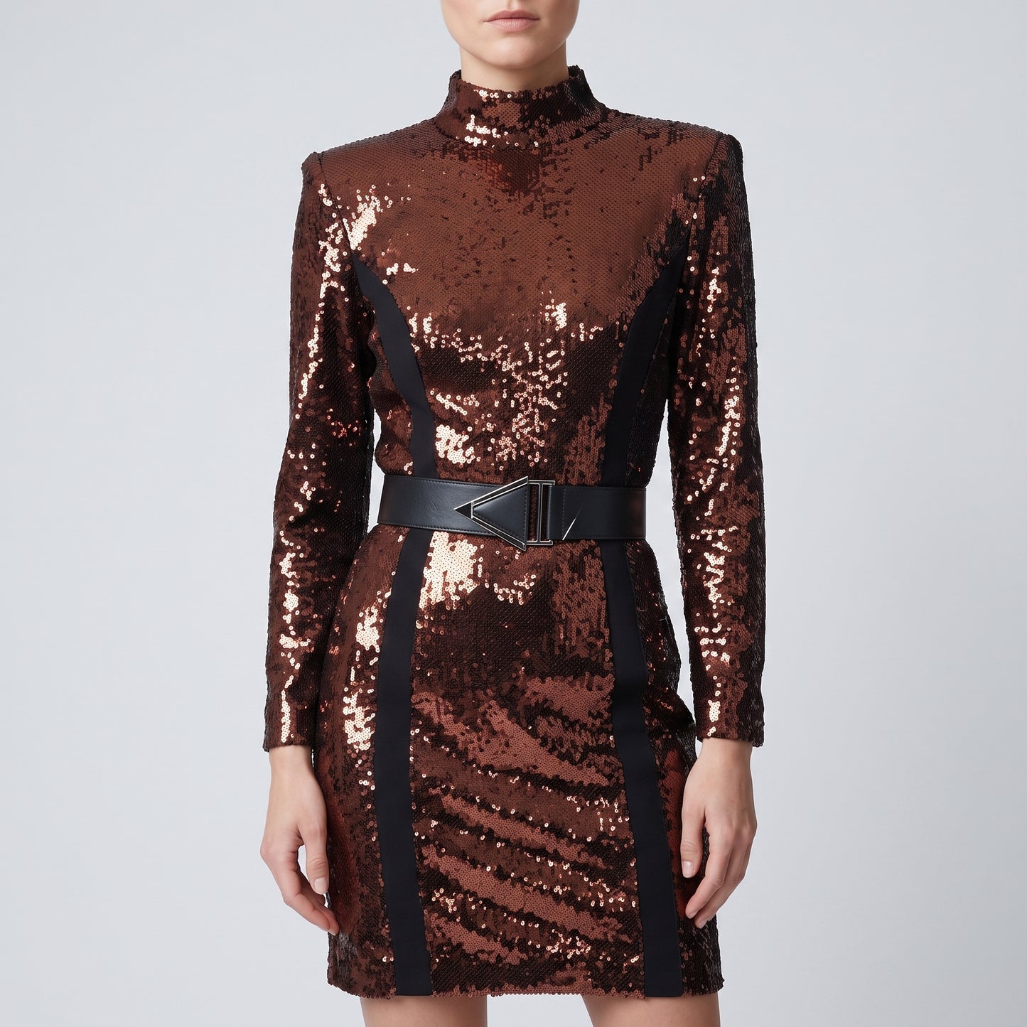 Sequin Mock Neck Mini Dress
