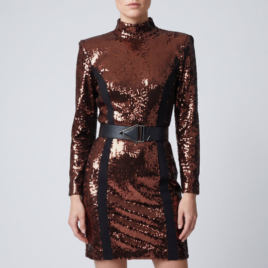 Sequin Mock Neck Mini Dress