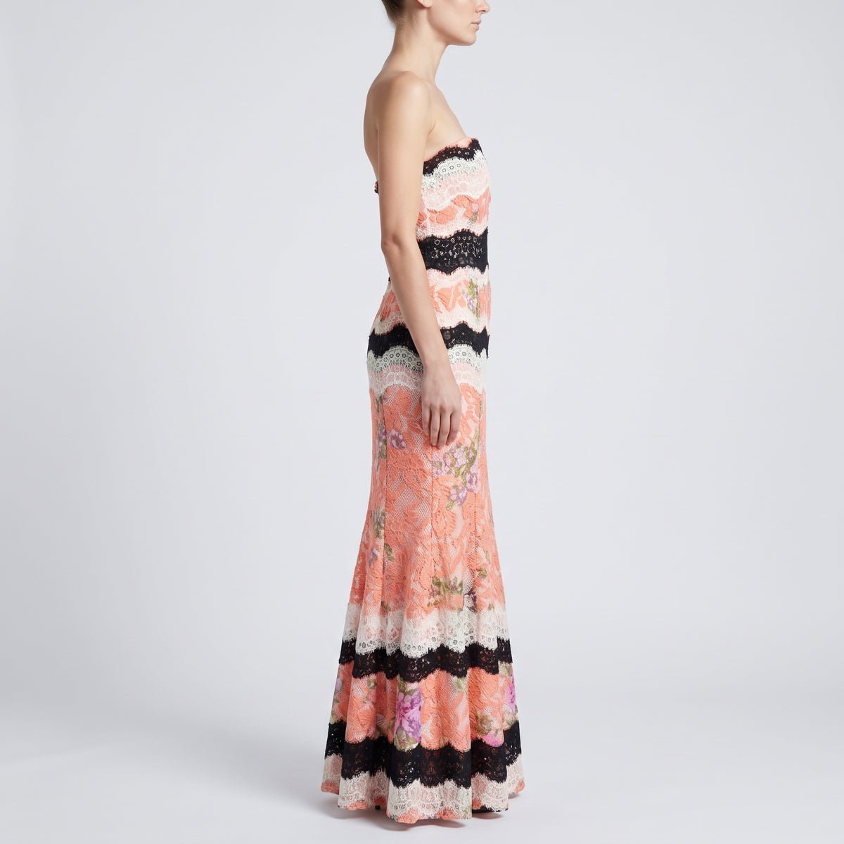 Floral Lace Strapless Mermaid Gown