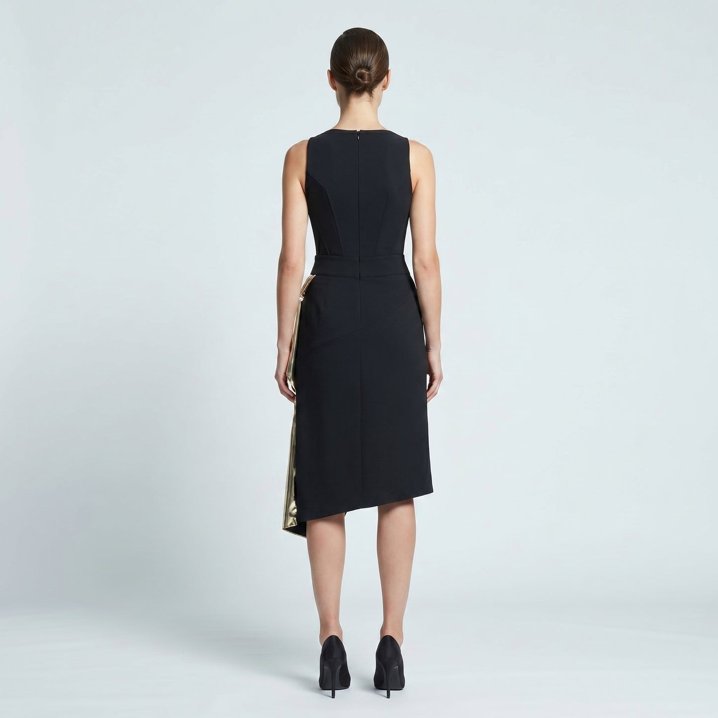 Draped Metallic-Panel Crepe Skirt