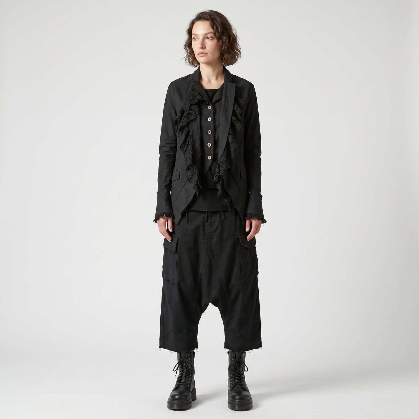 Black Ruffled Lace Trim Jacket