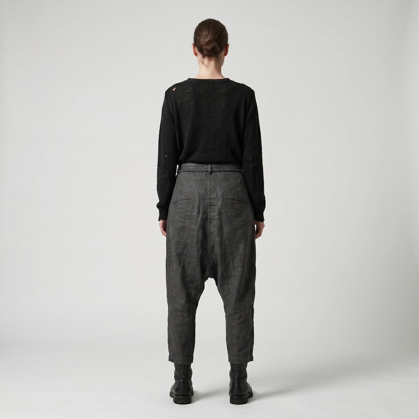 Black Drop-Crotch Linen Trousers