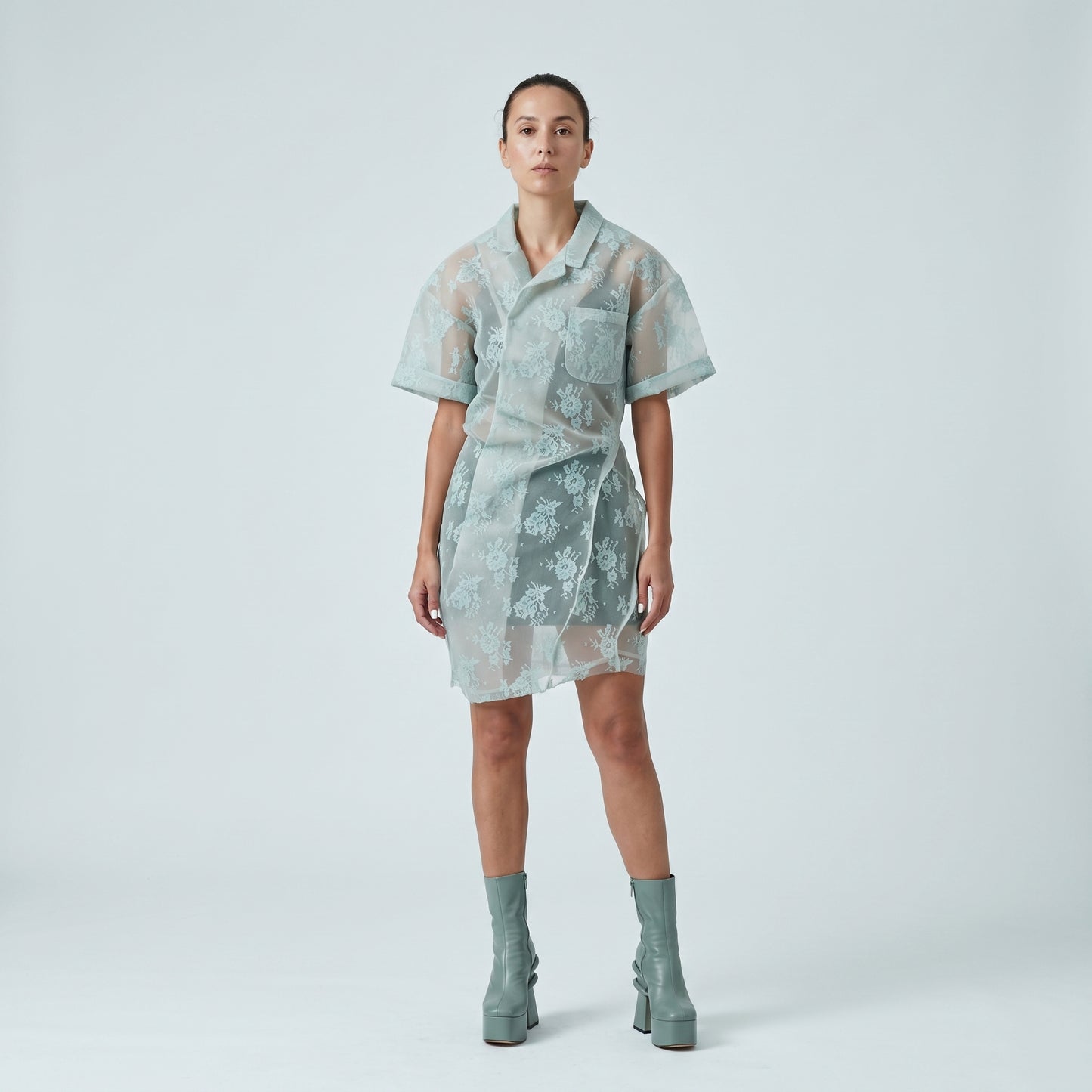 Mint Lace Shirt Mini Dress