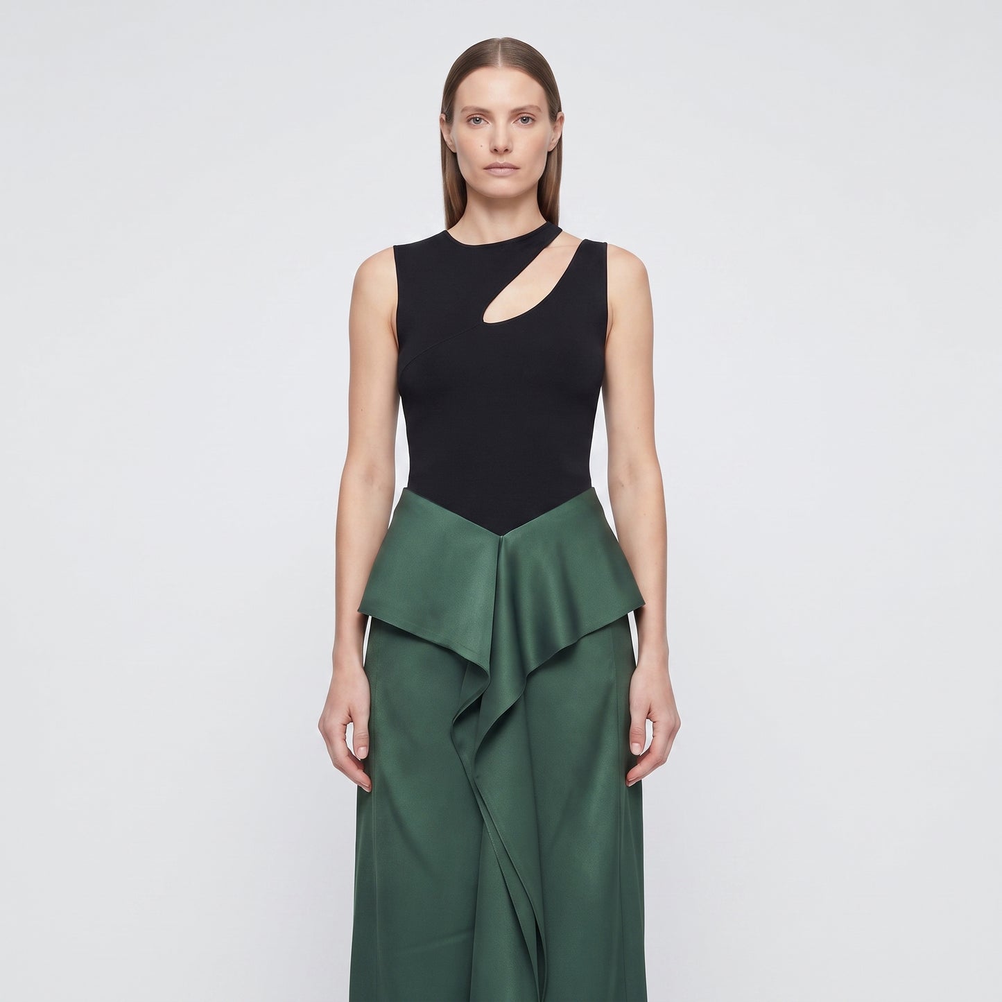 Emerald Ruffled Silk Midi Skirt