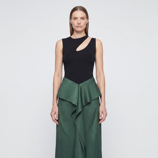 Emerald Ruffled Silk Midi Skirt