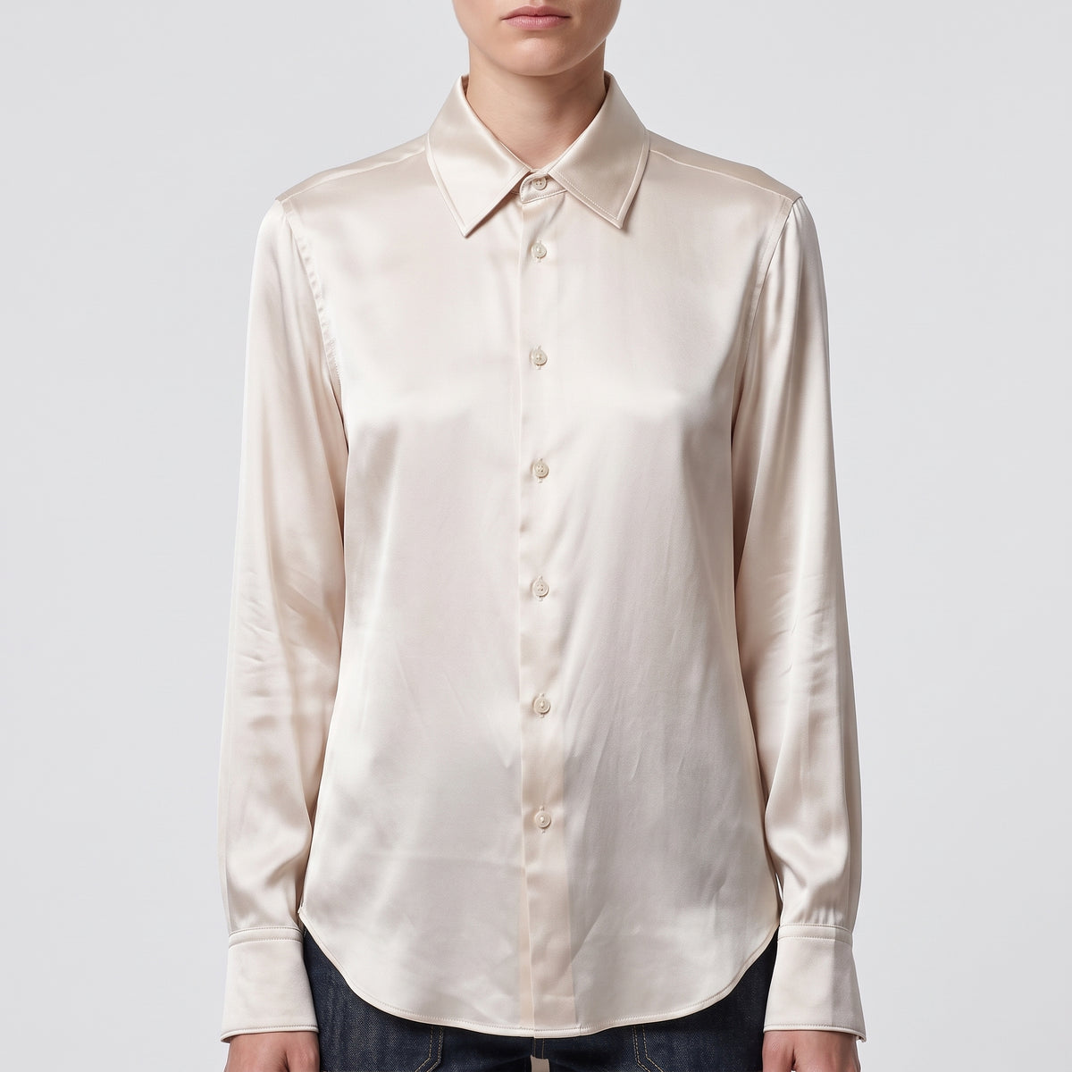 Lustrous Satin Button-Up Shirt