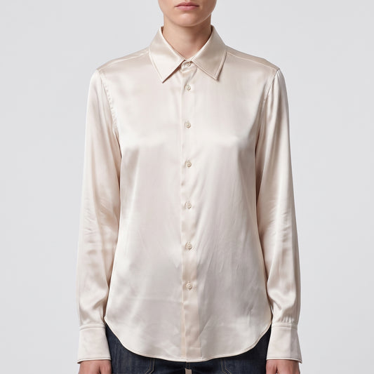 Lustrous Satin Button-Up Shirt