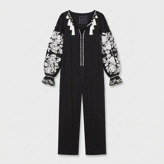 Embroidered Floral Linen Jumpsuit