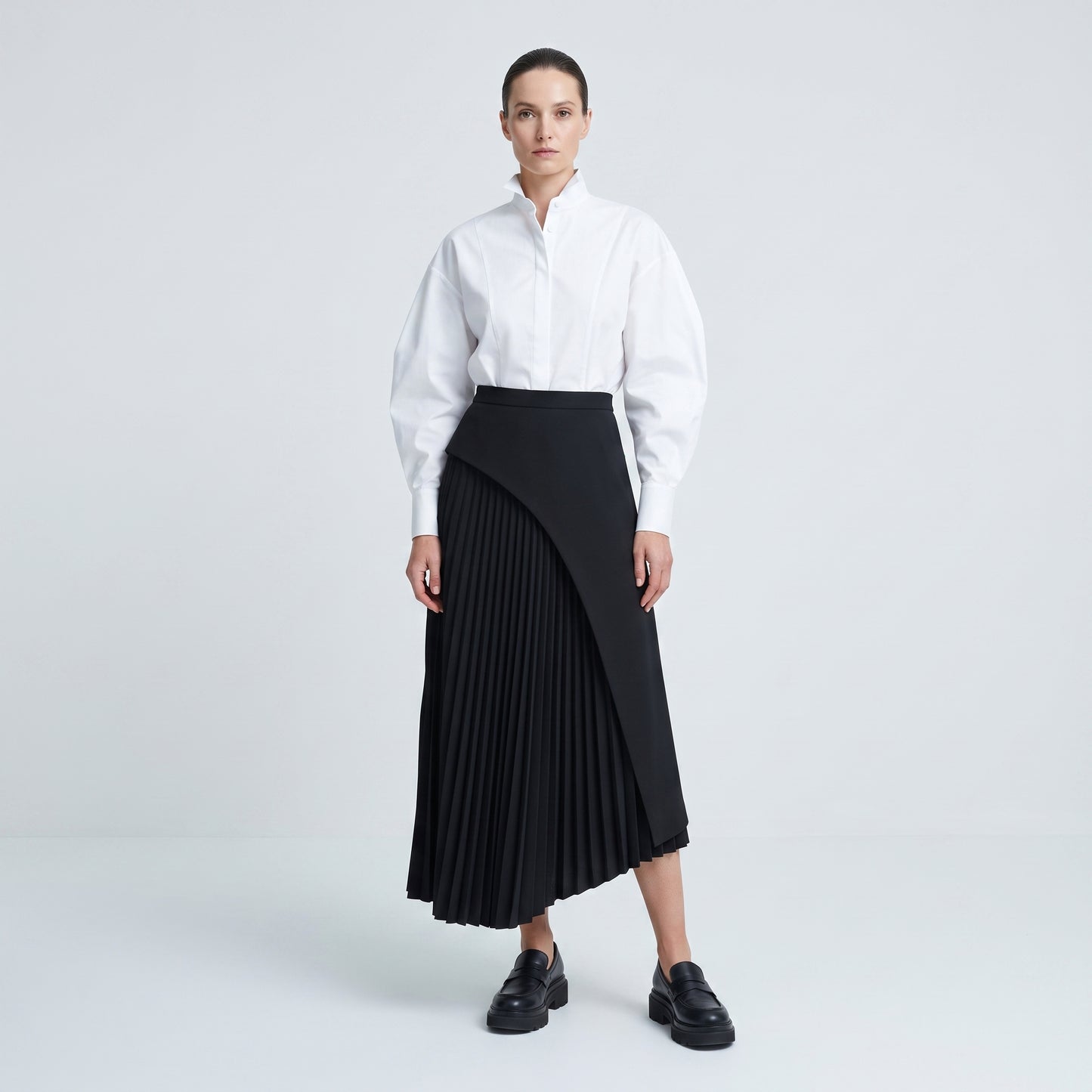 Structured Black Pleated Skirt