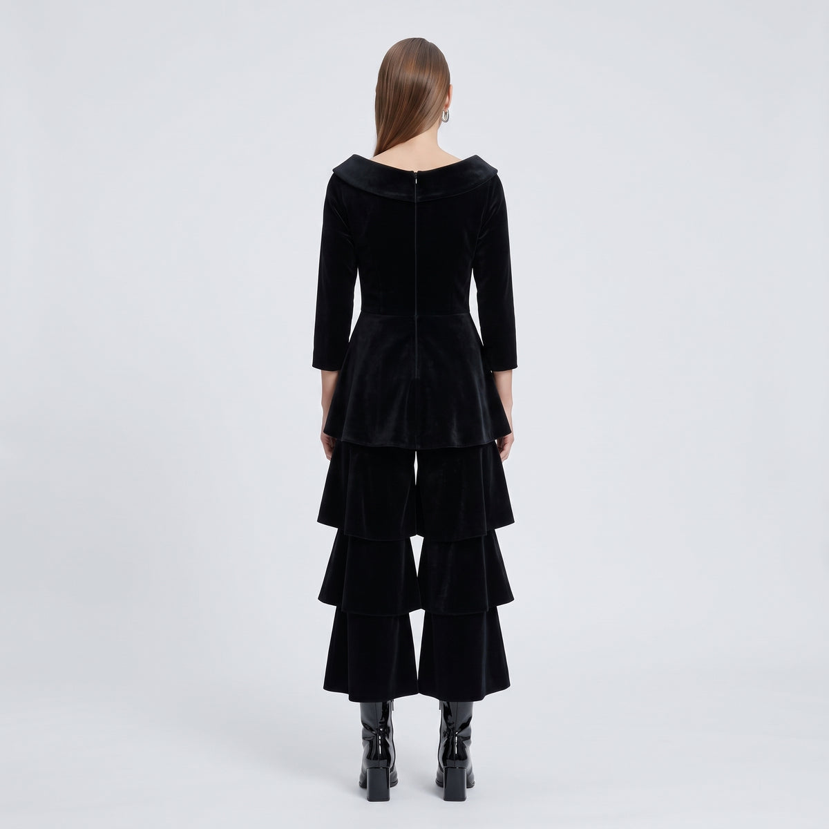 Black Tiered Velvet Jumpsuit