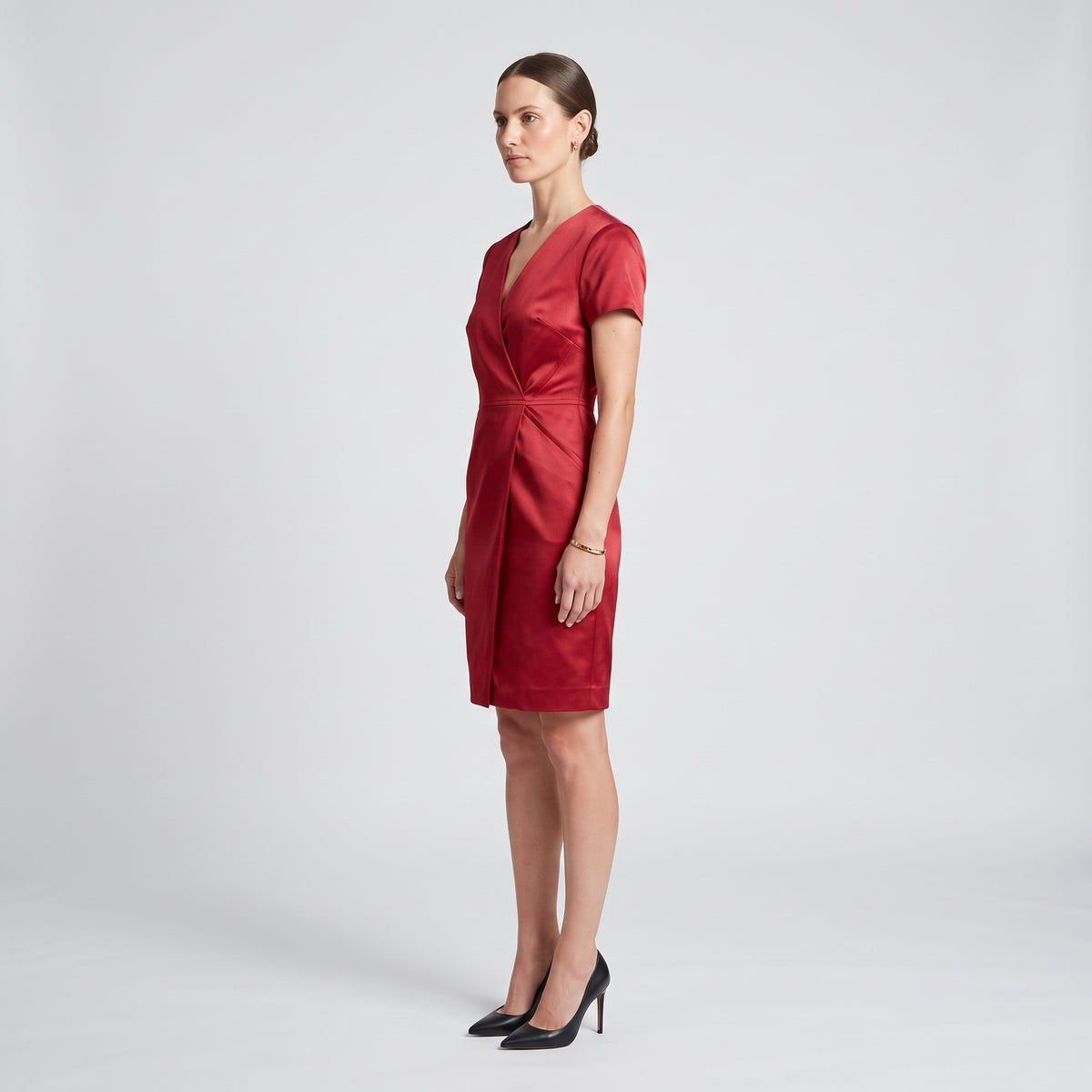 Tailored V-Neck Red Dress