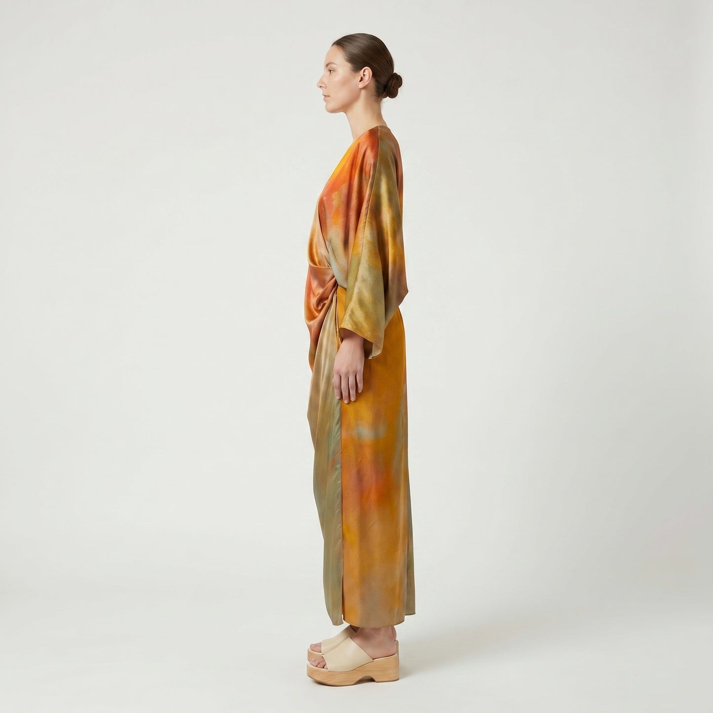 Abstract Print Silk Wrap Dress