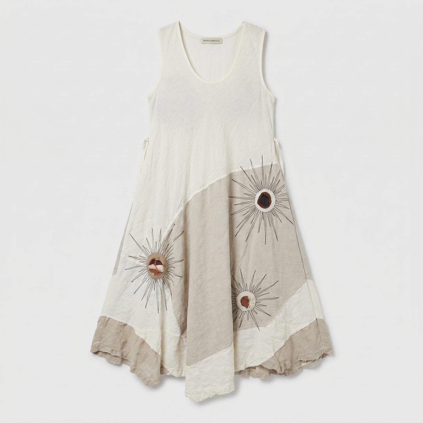Embroidered A-Line Linen Dress